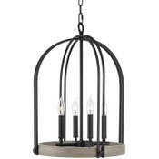 Wholesale - Sinclair 22" 4-Light Farmhouse Pendant Light, Foyer Chandelier, Gray Oak Wood Style + Sandblasted Black Finish, UPC: 810018526627